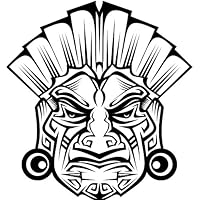 Divine Designs Detailed Ancient Tribal MASK Aztec Mayan White Black Vinyl Decal Sticker Two in One Pack (4 Inches Tall)