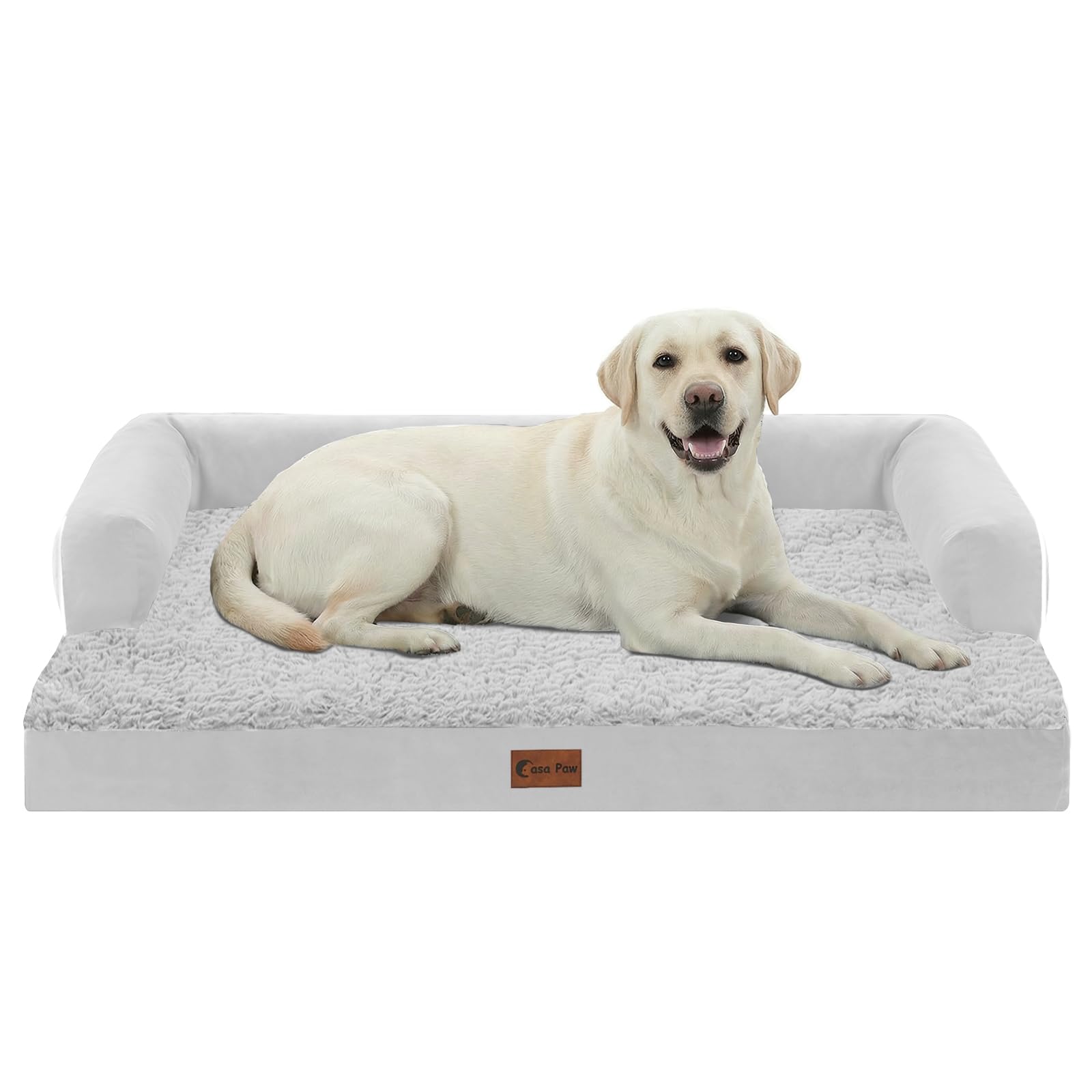 Photo 1 of Casa Paw Orthopedic Dog Beds for Extra Large Dogs, Waterproof Egg Crate Foam XL Dog Bed with Sides 45x35Inch, Big Dogs Couch Beds with Removable Washable Cover and Nonskid Bottom, Grey White