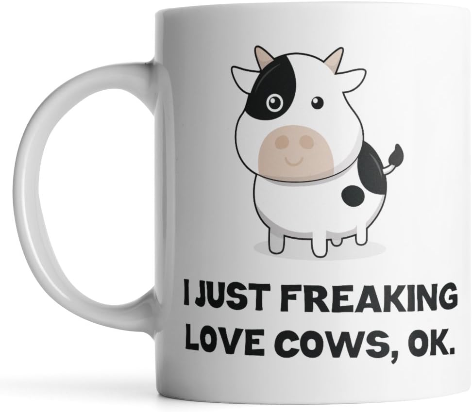 Cow Coffee Mug - I Just Freaking Love Cows Ok Mug - White 11oz Coffee Mug or Tea Cup by Monkey Duo