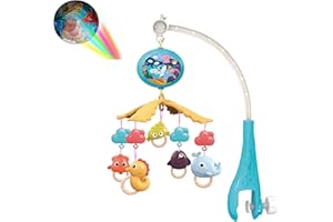 HW Baby Musical Crib Mobile Bed Bell Crib Bell, Multi-Function Electric Projection Light Music Box with Lullaby, Ocean Animals 360°Hanging Rotating Teether Rattle Toys（Blue）