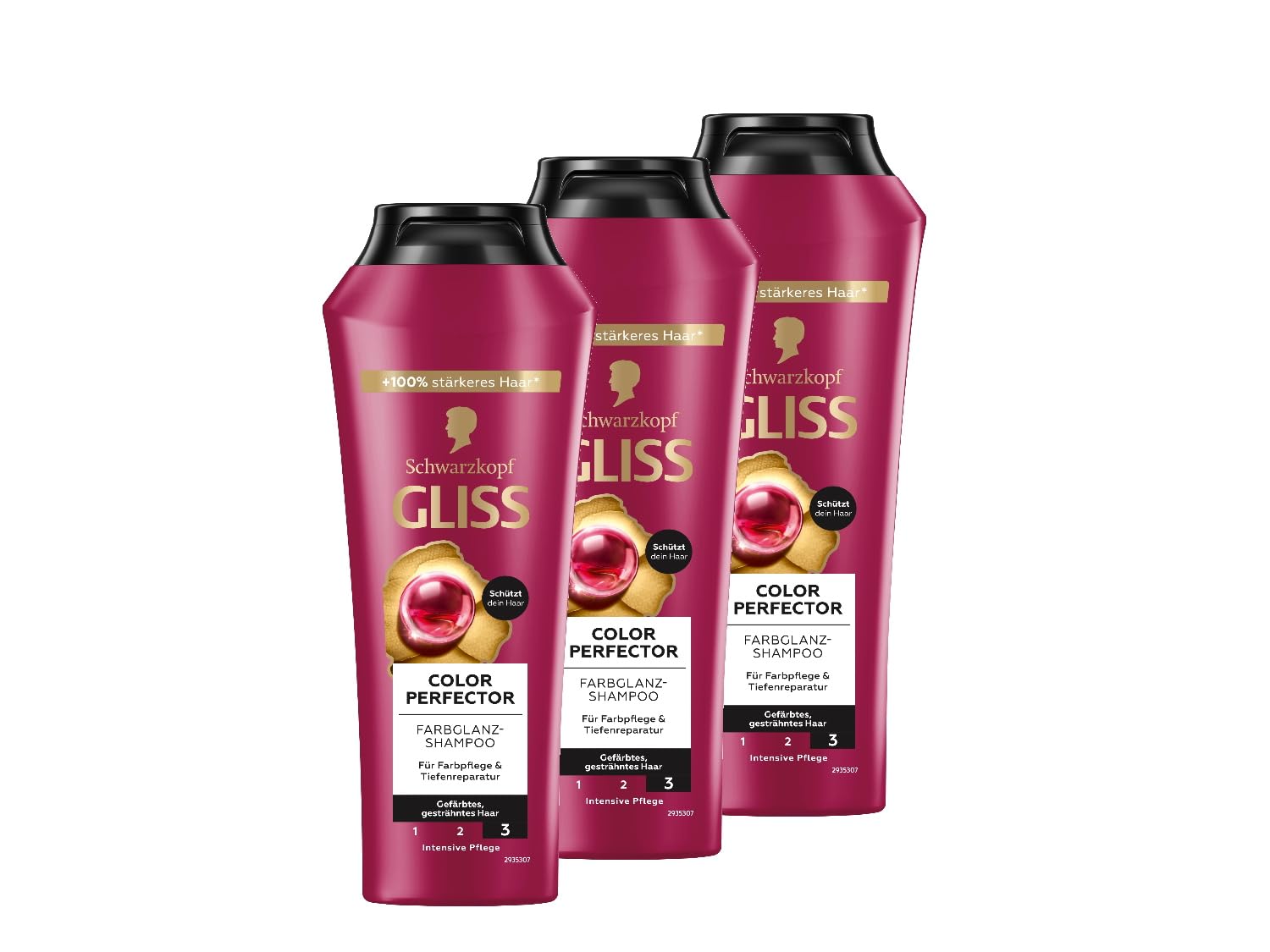 Gliss Colour Perfector Shampoo (3 x 250 ml), Hair Shampoo with Hyaluronic Complex and Cranberry Extract, Colour Shampoo for Coloured, Highlighted and Coloured Hair