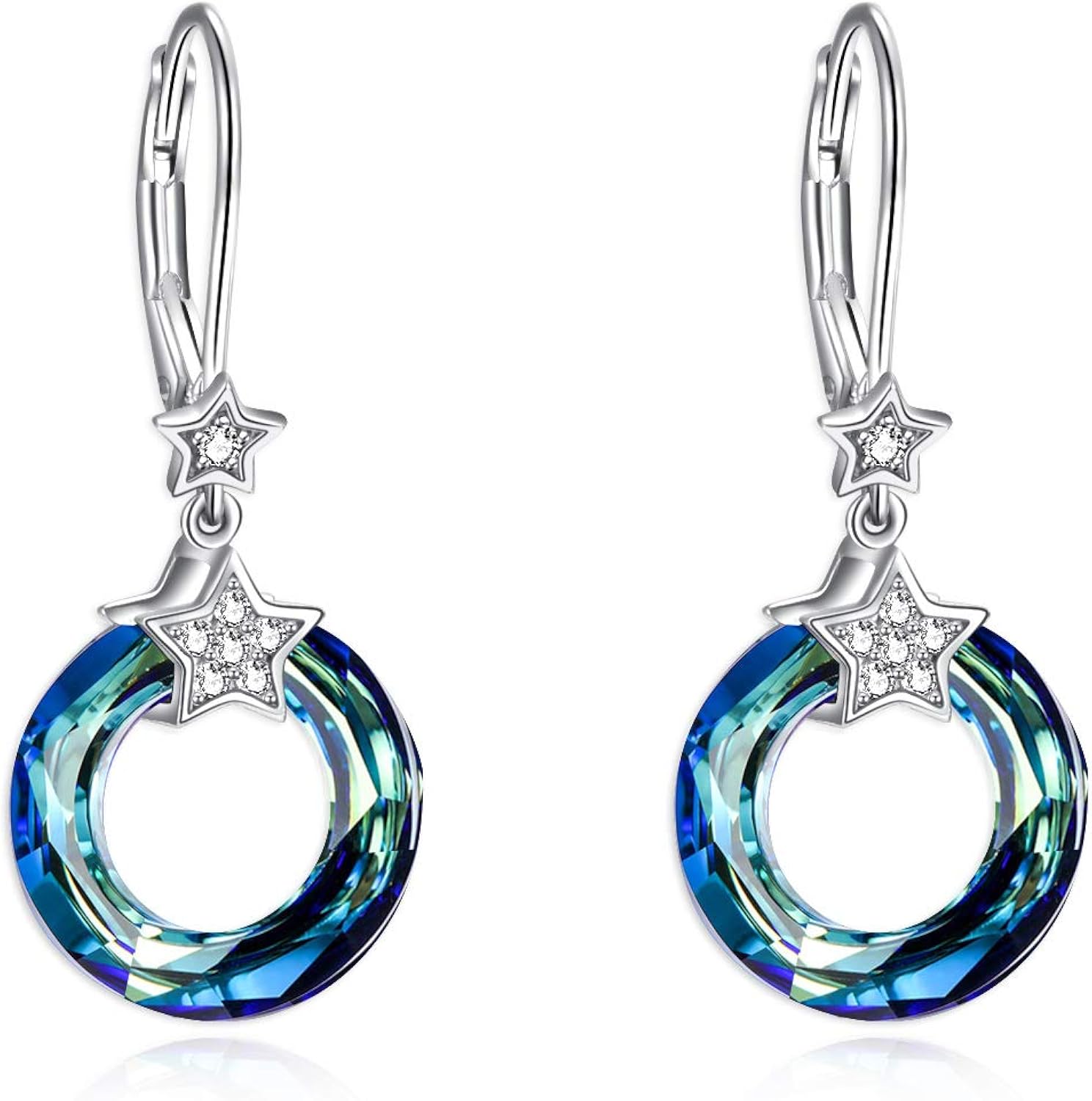 AOBOCO 925 Sterling Silver Dangle Earrings with Crystal, Hypoallergenic