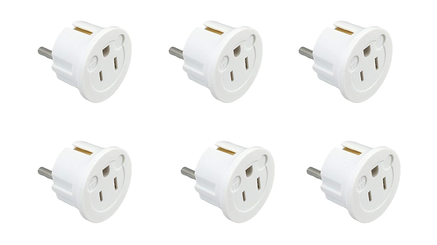 Instapark IPA-20-6P Heavy-duty USA/America Type A (2-Pin) & B (3-Pin) to European Type E & F/Schuko Electrical Wall Outlet/Socket Plug Adapter for Travel, 6-Pack (White)
