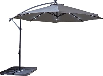 Neo 3M Grey Cantilever Parasol Outdoor Waterproof LED Lights Crank Handle Water