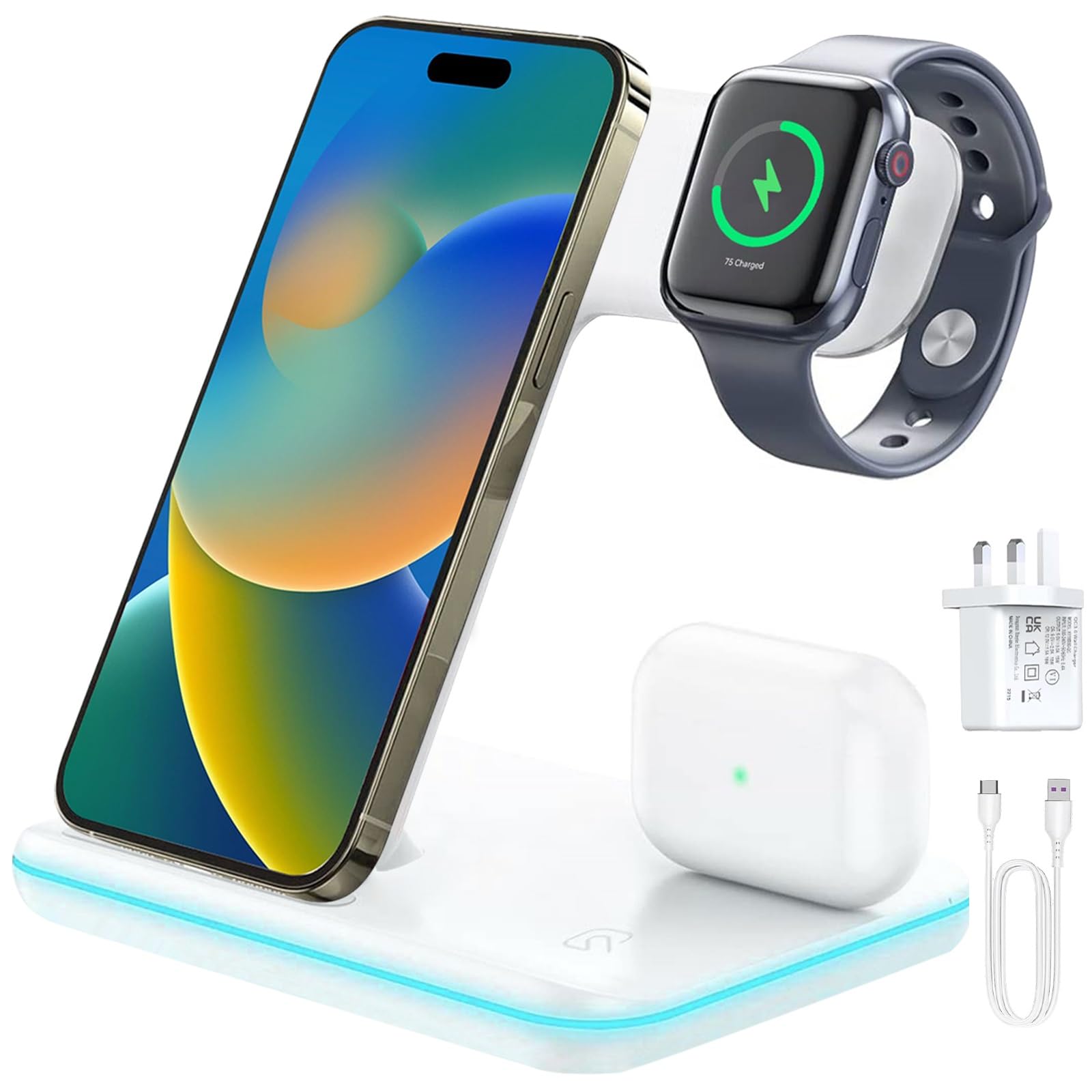 Charging Station,3 in 1 Wireless Charging Station,Charging station for apple devices,Docking station for iPhone 16/15/14/13/12/11 Pro/Max/XS/XR/X/8 and Apple Watch Series 9-2, for AirPods 4/3/Pro/2/1