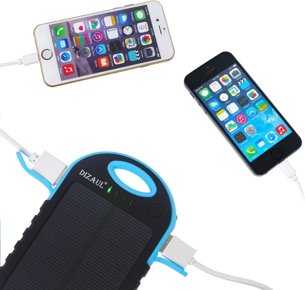 Dizaul Solar Charger, 5000mAh Portable Solar Power Bank Waterproof/Shockproof/Dustproof Dual USB Battery Bank Compatible with All Smartphones,iPhone,Samsung,Android Phones,Windows Phones,GoPro,GPS: Garden & Outdoor