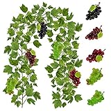 Supla 4.9' Long Artificial Grape Leaf Garland Hanging Ivy Garland Ivy Leaf Greenery Vines Garland with Assorted Grapes for Winery Events Wedding Decoration