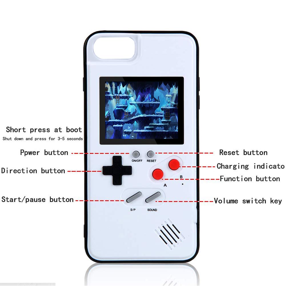 Elekpopu Game Case für iPhone 6,6s,7,8, Retro 3D Game Hülle mit 36 klassischen Spielen (Weiß)