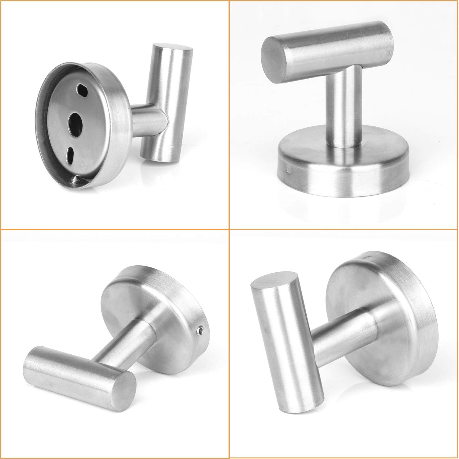 Bathroom Towel Hooks, 4 Pack Coat Hook Round Wall Hooks for Cabinet Closet Door, Heavy Duty Robe Hook, Two Ways to Install (Drill and Adhesive) for Bath Bedroom Kitchen Garage Hotel: Home & Kitchen