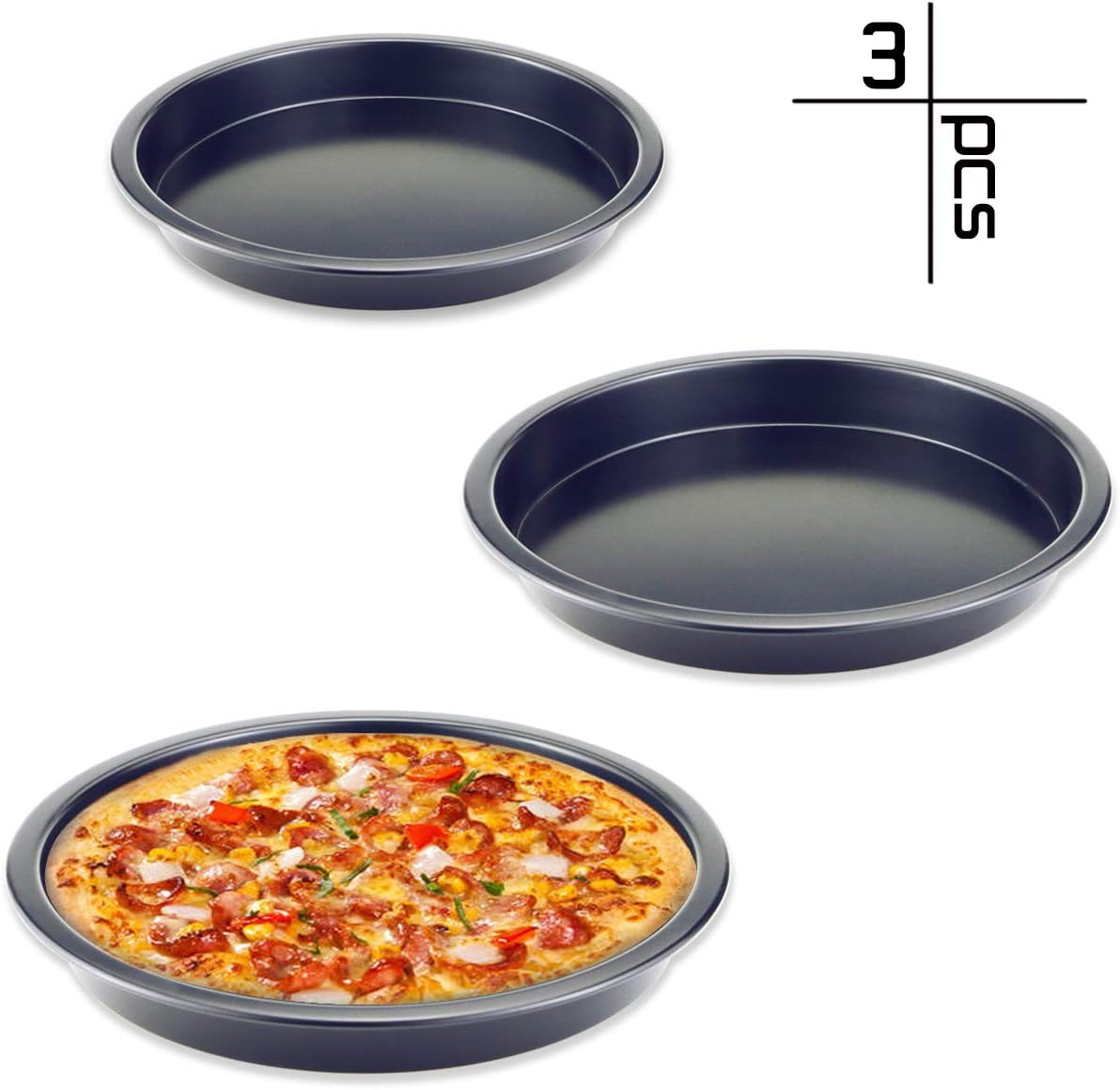UPlama Set of 3 Professional Nonstick Round Cake Pan Bakeware Set,8",9" And 10",Black