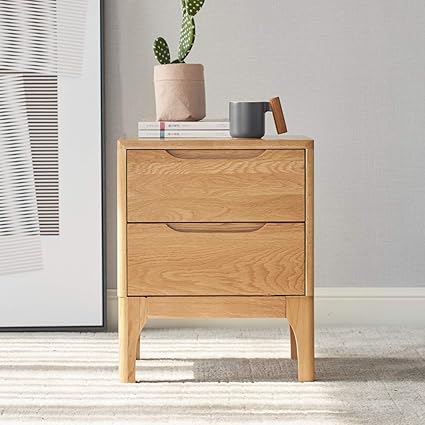 Amazon Co Jp Mu Rong 木栄ナイトテーブル サイドテーブル ベッドサイドテーブル キャビネット オーク 木製 無垢材 ナチュラル素材 アンティーク 引き出し２つ付き 収納しやすい 完成品組立不要 高さ50cmx幅42cmx奥37cm 木目色 ホーム キッチン