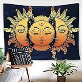 BLEUM CADE Psychedelic Tapestry Indian Moon Sun Many Fractal Faces Tapestry Celestial Energy Mystic Tapestries Wall Hanging Tapestry Bedroom Living Room Dorm (51.2"X59.1", Face)