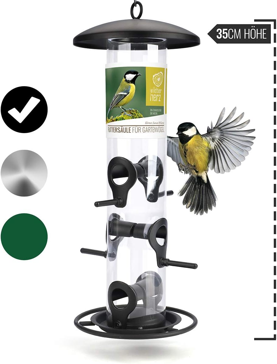wildtier herz | Dispensador de comida para pájaros, metal, 35cm, para pájaros de acero inoxidable, para alimentar aves silvestres durante todo el año