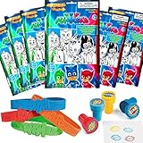 PJ Masks Party Favor Set - 6 Take & Play Coloring Play Packs, 12 Superhero Sayings Bracelets, 12 Super Hero Stampers (1)
