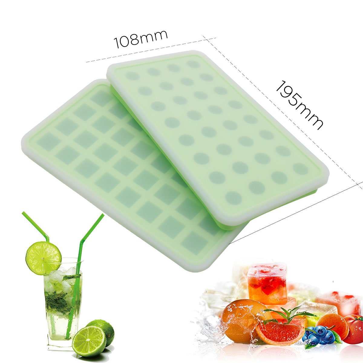 ( Set of 2 with lids) Silicone 20 cavities Ice Ball Ice cube mold DIY Silicone Ice Cube Sphere Tray Mold Mould Round Maker Pudding Jelly Bar Home (Purple)