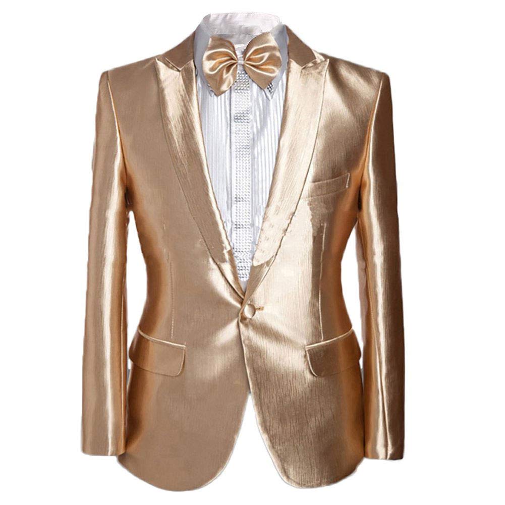 Boyland Mens Unique Blazer Peak Lapel One Button Elegant Single Breasted Satin Shiny Tuxedo Jacket Party Prom