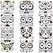 12 Pack Day of the Dead Sugar Skull Temporary Face Tattoo Halloween Makeup Tattoo for Men and Women