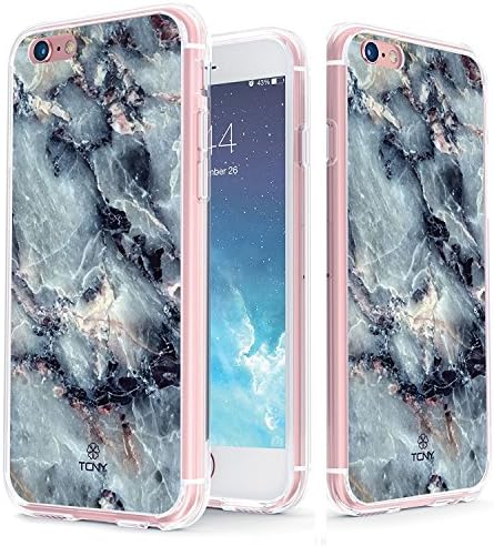 iPhone 6s Marble Case - True Color Clear-Shield Greyish Blue Glossy Marble Printed on Clear Back - Perfect Soft and Hard Thin Shock Absorbing Dustproof Full Protection Bumper Cover