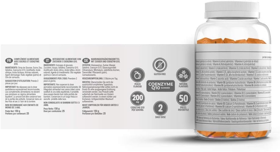 VITALDIN Coenzyme Q10 Gummies, 200 mg CoQ10 per Serving, 50 Chewable Gummies (1 Month Supply), Peach Flavour - Image 4
