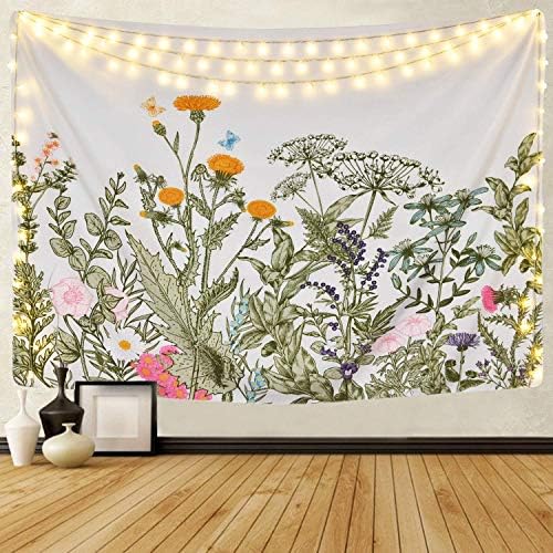 HZAMING Tarot Wall Tapestry The Moon The Star and Sun Tapestry Medieval Europe Divination Tapestry Wall Hanging Decorations Mysterious For Bedroom Home Decor (Floral Plants Tapestry, 210cm×150cm)