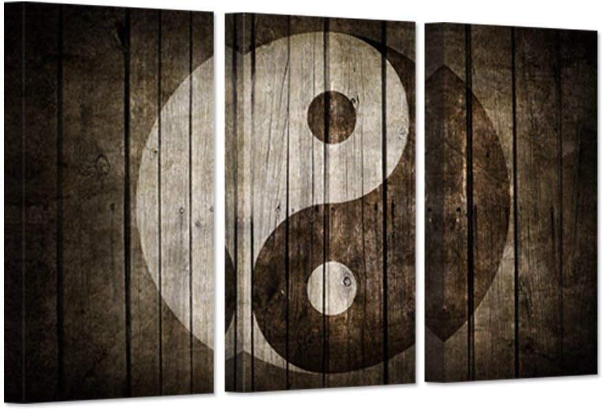 iHAPPYWALL Vintage Wall Art Canvas Black And White Yin Yang Symbol on Wood Backgroud Spiritual Peace Tao Gossip Chinse Religion Giclee Canvas Print For Home Living Room Decor