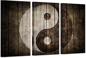 iHAPPYWALL Vintage Wall Art Canvas Black And White Yin Yang Symbol on Wood Backgroud Spiritual Peace Tao Gossip Chinse Religion Giclee Canvas Print For Home Living Room Decor