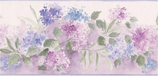 Amazon Com Wallpaper Border Purple Blue Flowers Wall Border Retro Design Prepasted Roll 15 Ft X 3 5 In Kitchen Dining