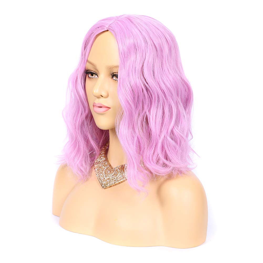 Mellow Hair Curly Wavy Pink Wig Halloween Cosplay Wig Synthetic Wig for Women(Deep Pink)