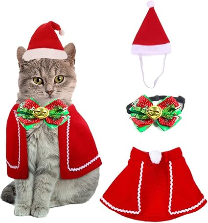 Foto Di Natale Gatti.Qimmu Costume Di Natale Per Cucciolo Gatti Cani Gatto Mantello Sciarpa E Collare Cravatta Papillon Costume Di Natale Per Cucciolo Gattino Gatti Piccoli Cani Animali Domestici 3pz Amazon It Prodotti Per Animali Domestici