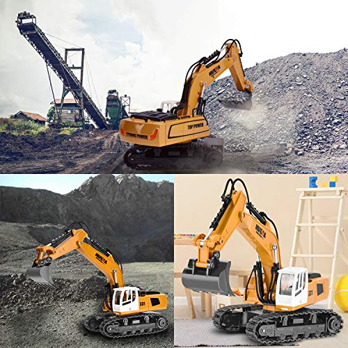 Yuboa Remote Control Excavator RC Truck Toy,Remote Control Truck with Metal Shovel Construction Vehicle Alloy RC Excavator Gift for Kid Boys Yellow - Thumbnail 4