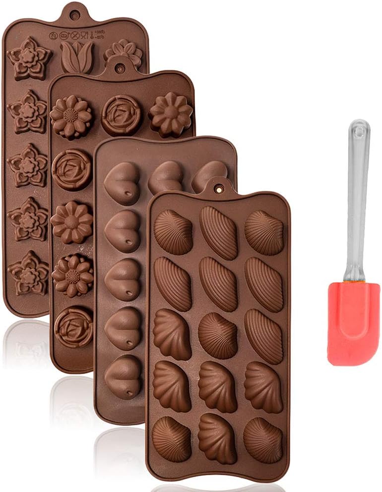 4X Silikon Backform + 1x Schaber Backform Kuchenform Pralinenform Tortenform Eiswürfel Brotform Förmchen Backformen Schokoladenform