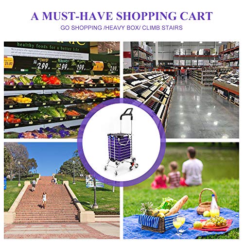 Besthls Folding Shopping Cart for Groceries, Stair Climbing Grocery Carts with Cover (Can Sit), Heavy Duty Transit Utility Cart with Rolling Swivel Wheels and Length Handle, 177 Pounds Capacity