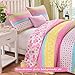 Brandream Kids Floral Quilt Set Twin Size Cotton Pink Polka Dot Stripe Pastel Bedding Bedspread Coverlet Set 2-Piece