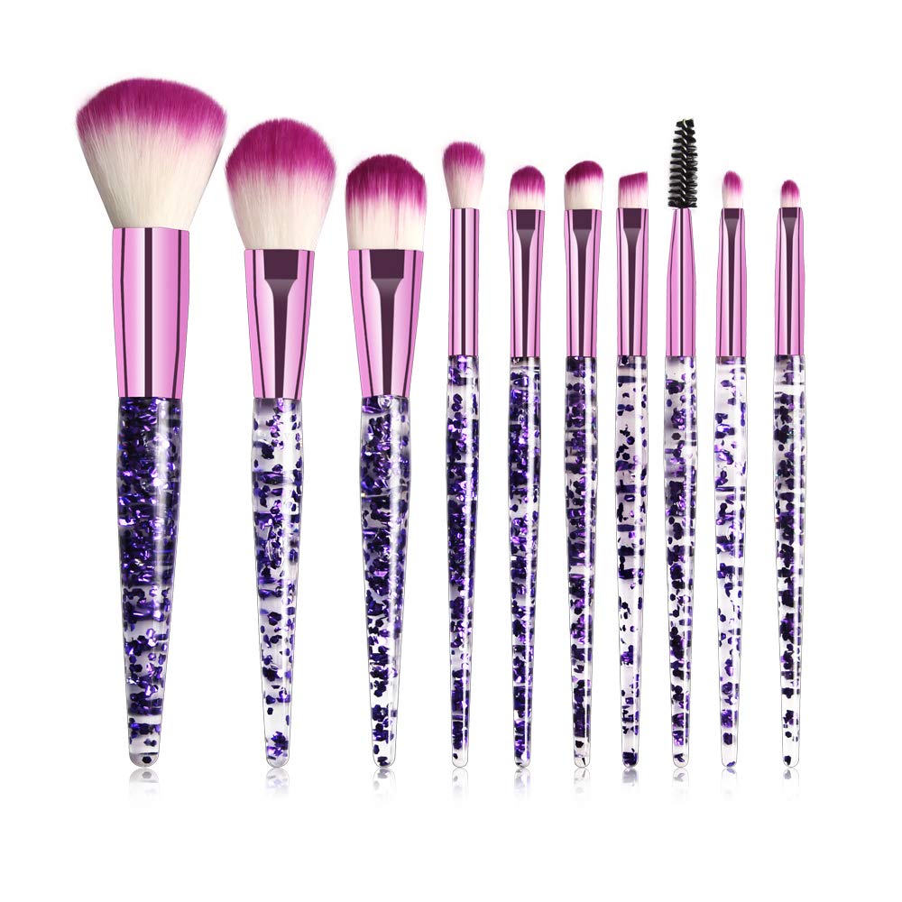 Jam Lee Makeup Brushes Set 10pcs Shiny Crystal Handle Soft Nylon Bristles Kabuki Makeup Brush Cosmetic Brushes Eyeshadow Eyeliner Blush Brushes (Purple)