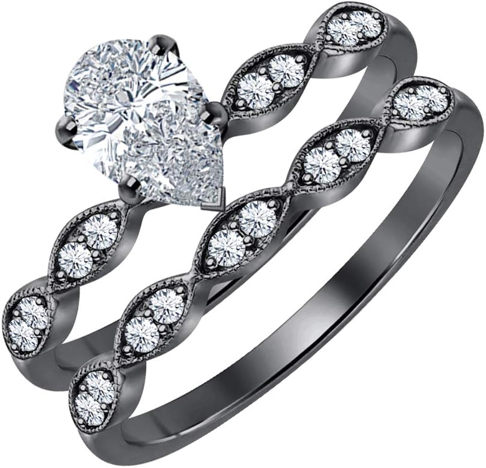 Wedding Ring Sets for Women's 2pcs 7x9mm Pear Cut White