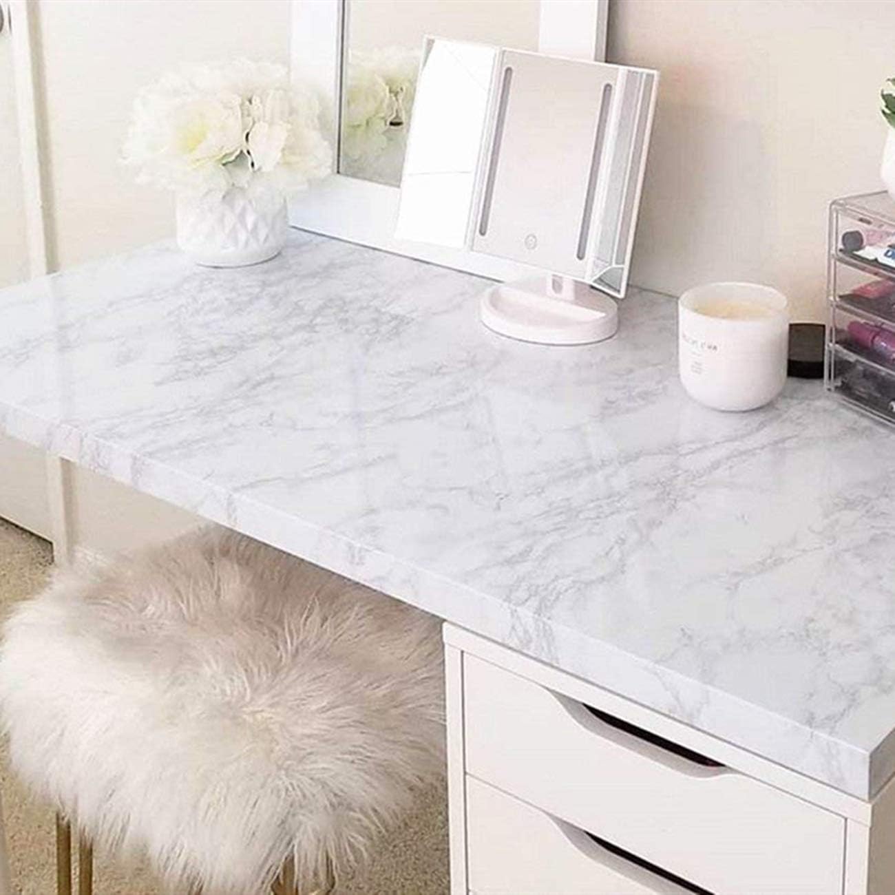 Hode Marble Sticky Back Plastic 40cm X 3m Granite White Grey Vinyl Wrap Contact Paper Self Adhesive Wallpaper Waterproof PVC Roll for Kitchen Countertop Furniture Easy to Remove - Image 4