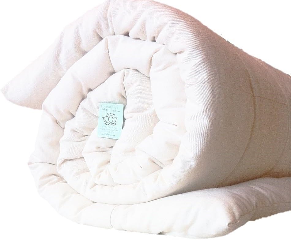White Lotus Home Organic Cotton Mattress Topper with 100% Organic Twill Outer Case, X-Large Twin, Off White
