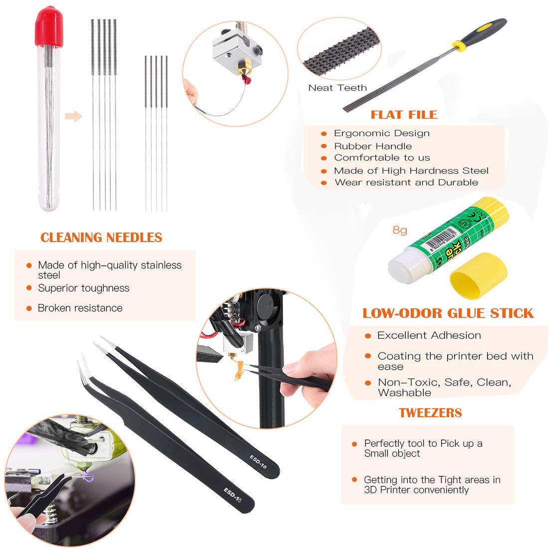 Daszui 3D Print Tool Kit Includes Debur Tool，3D Print Tweezers, Pliers, Scarper, Clean up Knives, Carving Knife Come with Storage Case for Printing Removing,: Industrial & Scientific