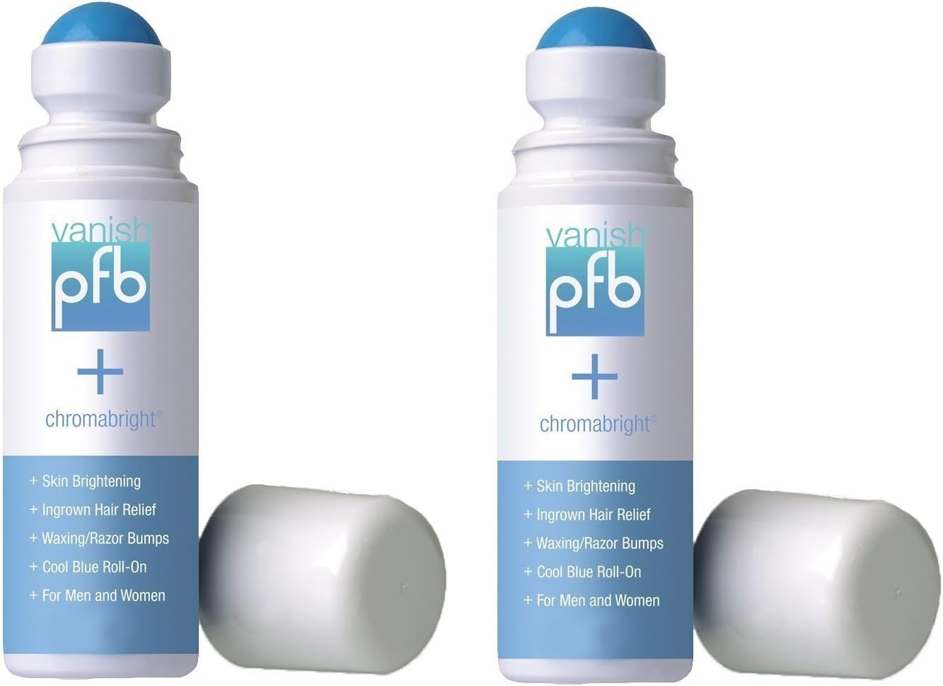 PFB Vanish Razor Bump Stopper Skin Care Treatment with Chromabright Dark Spot Remover, Roll On Formula Treats Ingrown Hairs and Razor Burns - 93g (2 pack)