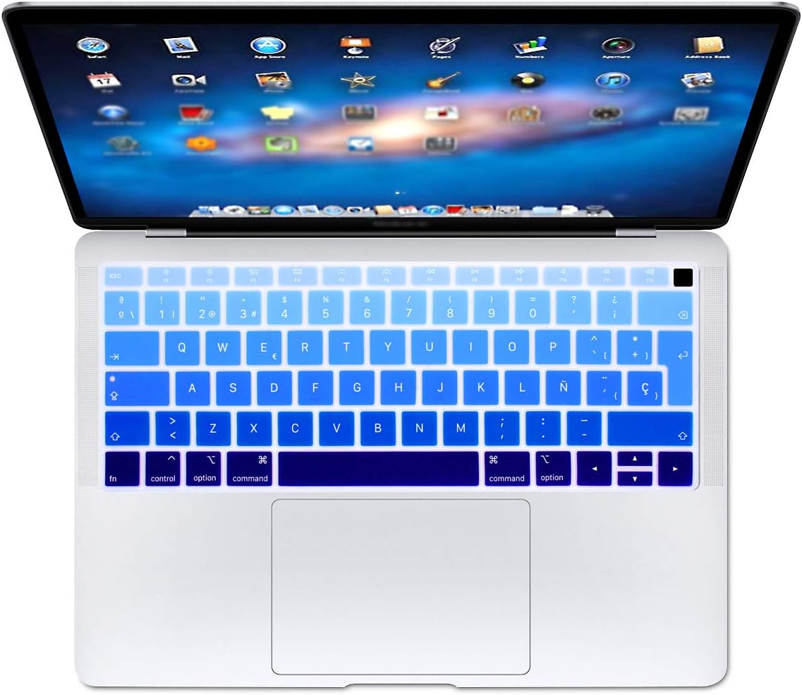 MMDW Spanish ESP Keyboard Cover Compatible with MacBook Air 2018 Release 13.3 inch A1932 with Retina Display and Touch ID Silicone Soft Protector European UK Version-Ombre Blue - Image 3