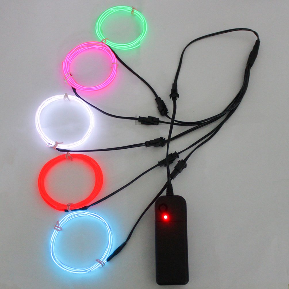 Ourbest El Wire Lights Neon Light Electroluminescent Wire Battery Operated 3ft for Halloween Christmas Party Decoration Blue White Red Green Pink(5 x 1M)