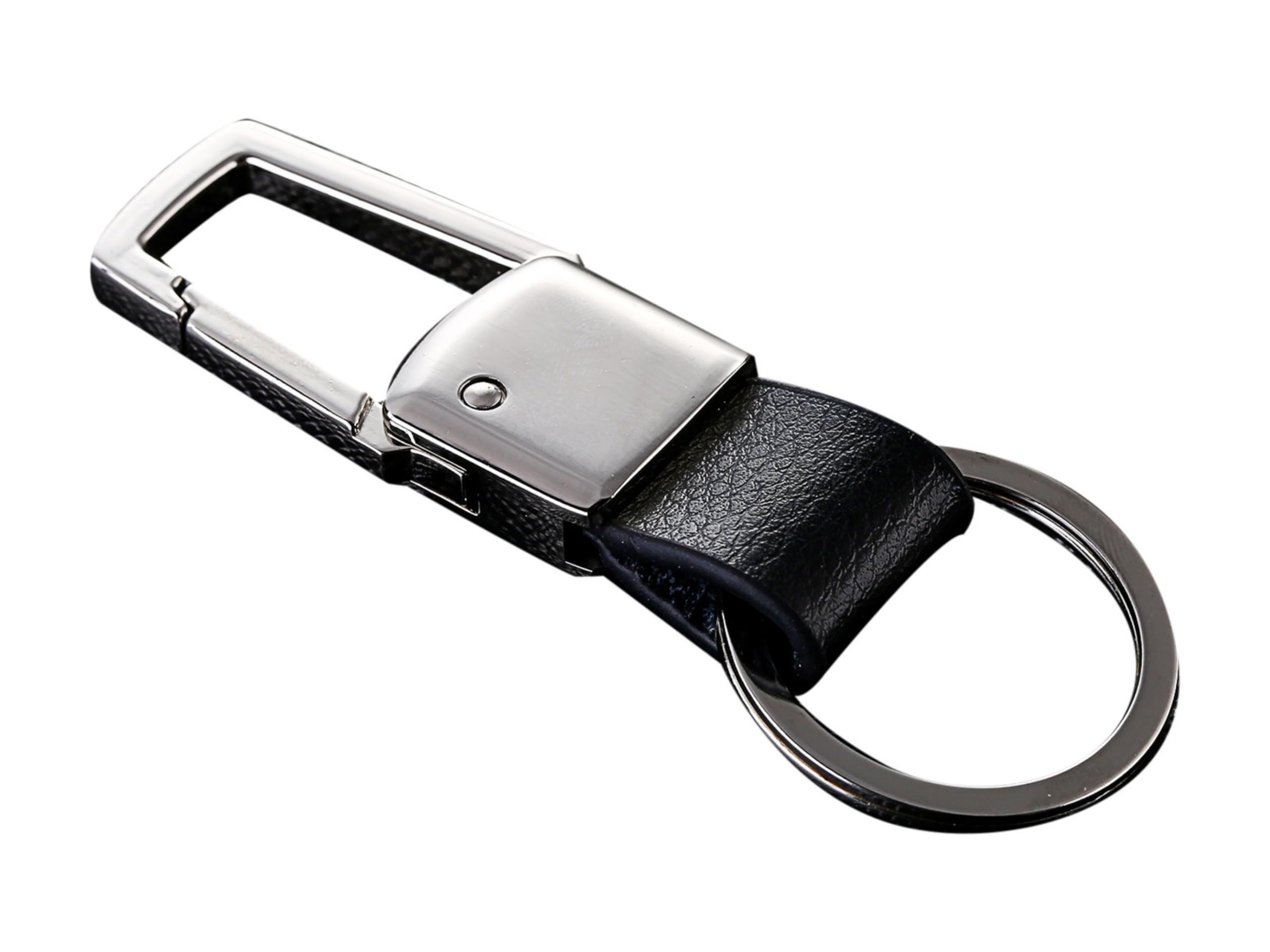 Cerbery® | Elegant leather keyring with rings and gift box | Keychain keychain key holder keyring car photo engraving ring | Ladies Men | Gift (Silver)