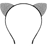 GAFATORY Rhinestone Cat Ears Headband Black Cat Costume for Women Girls White Cat Ears For Cosplay Party