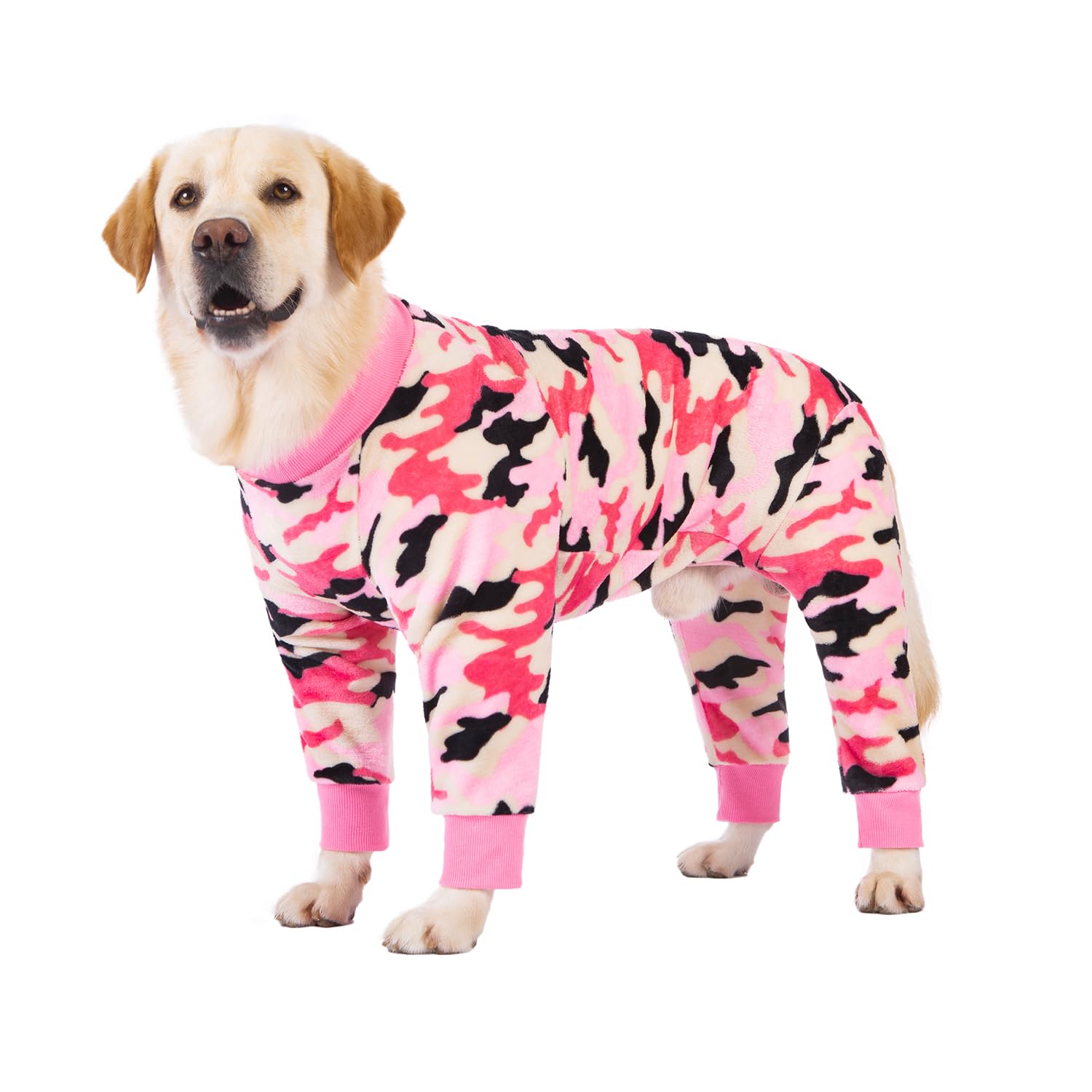 MeiAOBest Dog Recovery Suit,Pet Winter Warm Quadruped Jumpsuit Pajamas, After Surgery Anti-Shedding Dog Onesie Coat,Cold Weather Pet Sweater Onesie for Medium Large Dog_26(Pink Camouflage)