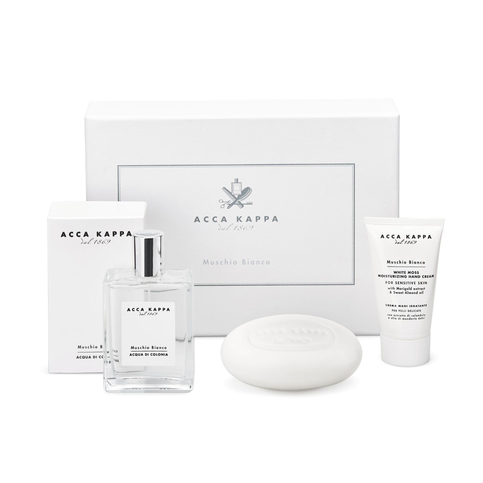 Acca Kappa White Moss Gift Set of Eau de Cologne, 100 ml, Soap, 150 g and Hand Cream, 75 ml