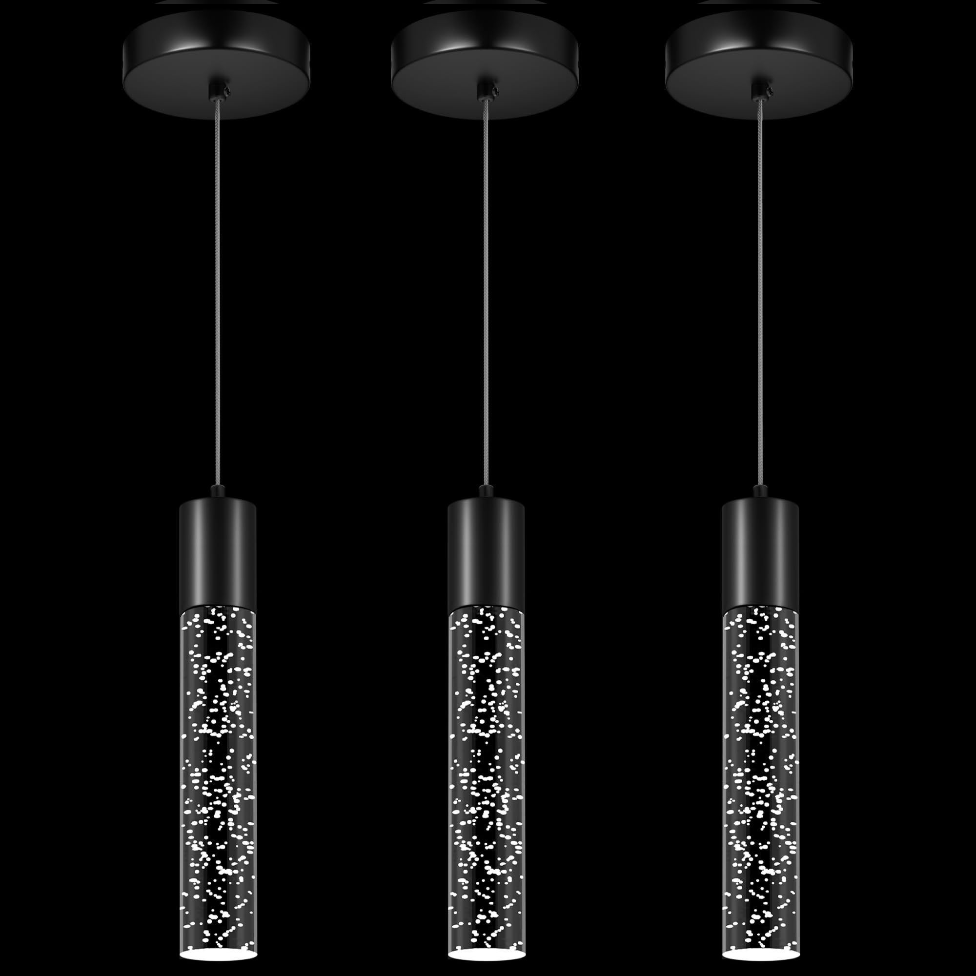 Photo 1 of Esfos Pendant Lights Kitchen Island 3 Pack, 6500K Modern Kitchen Island Lights Ceiling Lighting Fixtures with Crystal Bubble, Integrated LED Cold White Hanging Light Dining Room Light Bushed Black