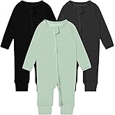 GUISBY Long Sleeve Cotton Pajamas Footless Baby Bodysuits with Zipper and Mittens 3-Pack for Boys Girls