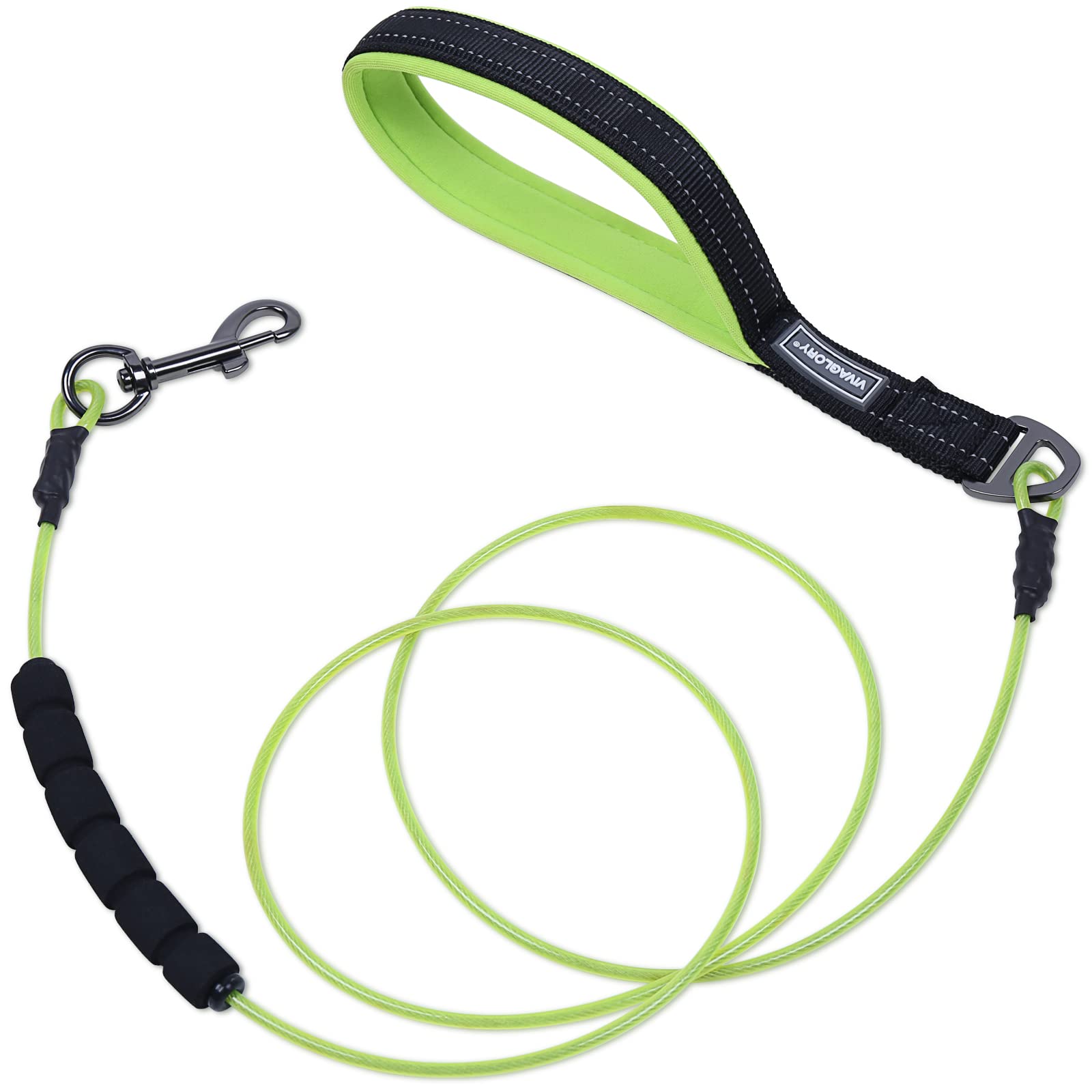VIVAGLORY Chew Proof Dog Lead Toughbite Anti Chew Dog Lead, Leash with Traffic Handle & Double Handle for Training & Walking, Non Chewable Metal Chain Waterproof for Pet Puppy, 150cm, Green