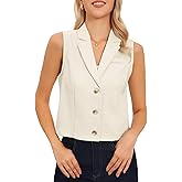Allegra K Cropped Vest for Women's Button Down Waistcoat Notched Lapel Business Casual Work Suit Vests