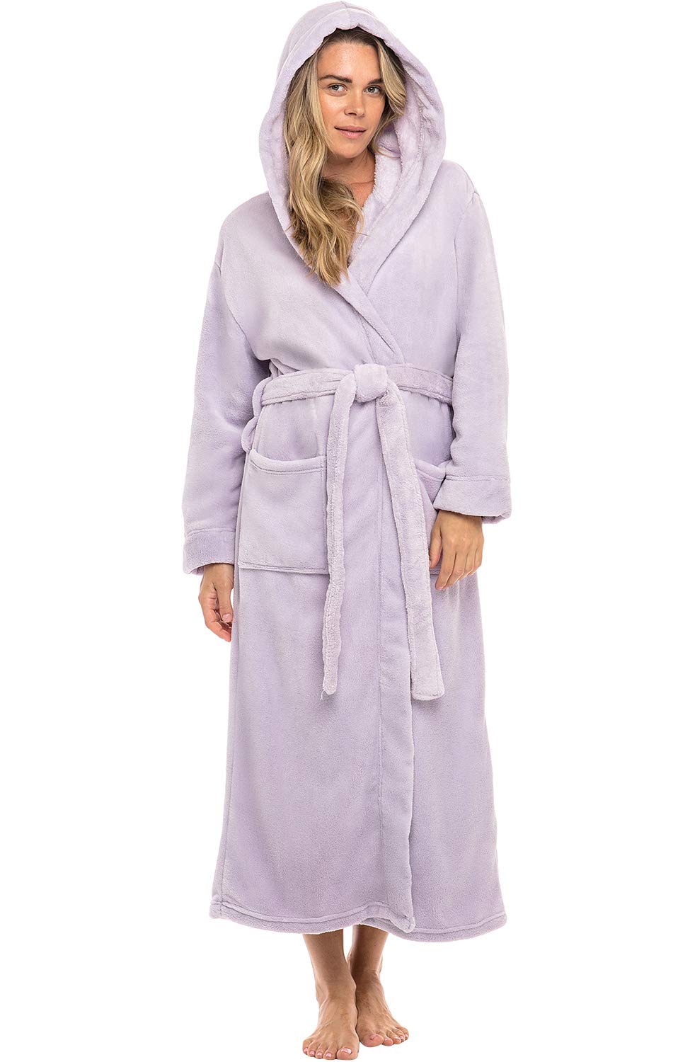 Alexander Del Rossa Womens Robe, Long Plush Bathrobe with Hood, Hooded Robes for Women Plus Size Bath Robe, Lavender, Small Image